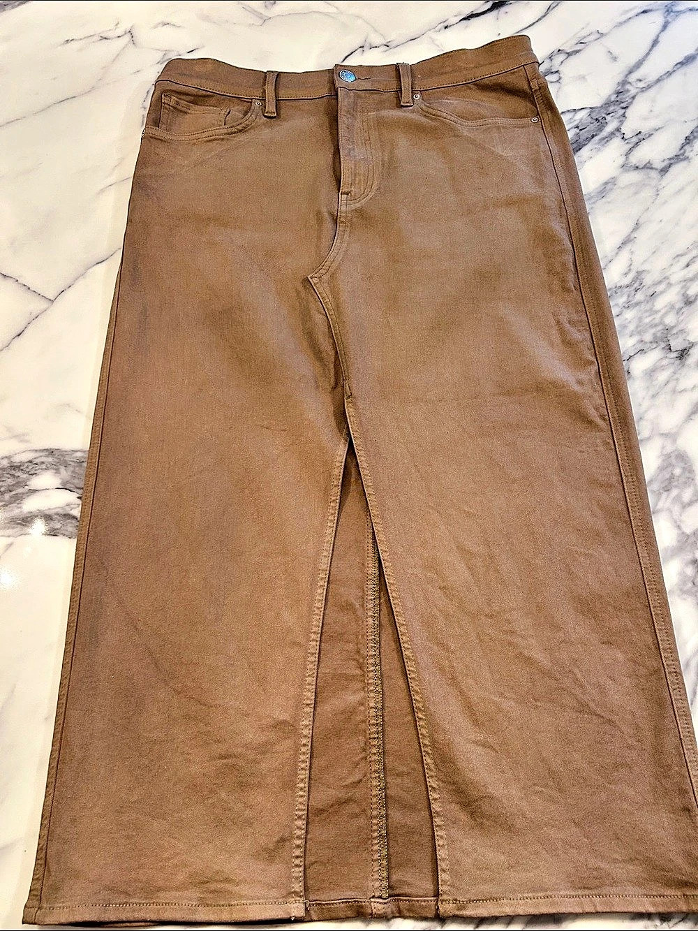 Hudson Coated Brown Denim Maxi Skirt Waist 33